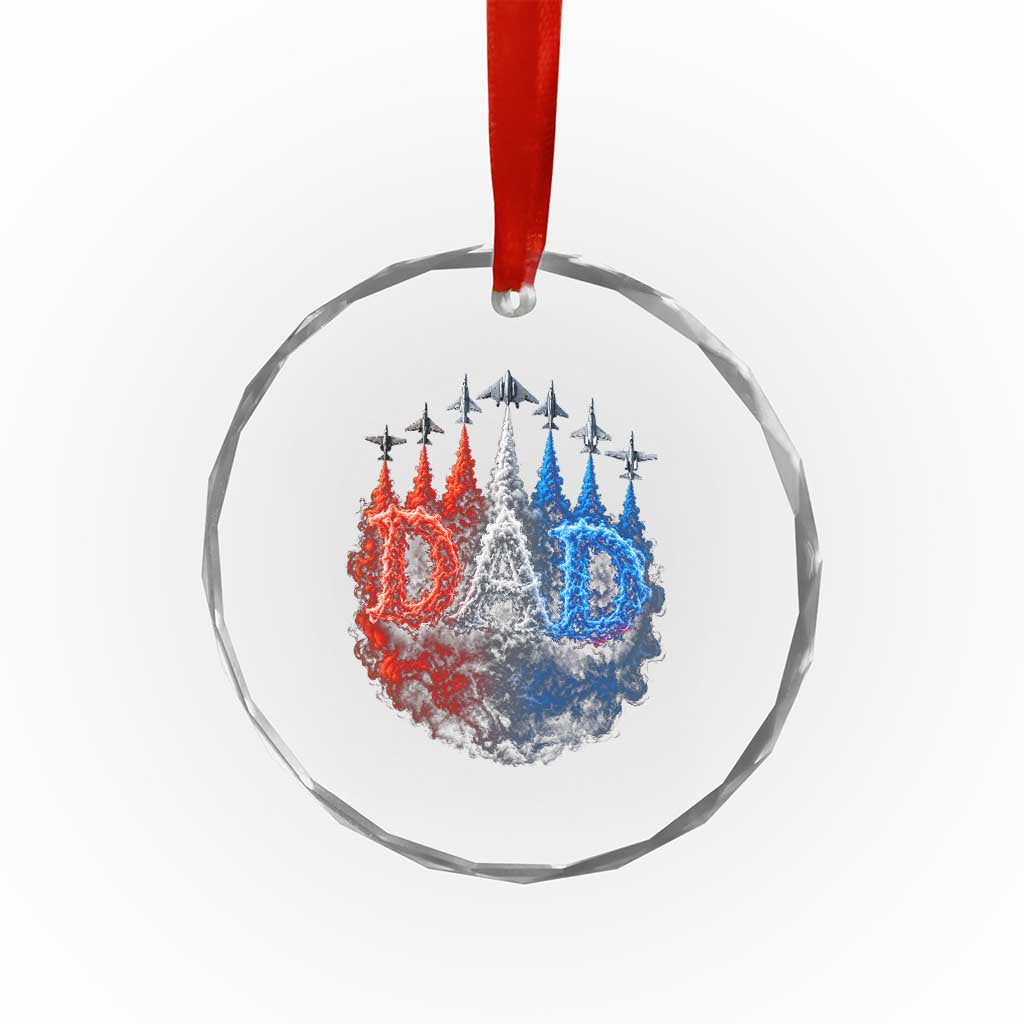 Patriotic Dad Jet Fighter American Flag 4th of July Crystal Glass Ornament