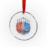 Patriotic Dad Jet Fighter American Flag 4th of July Crystal Glass Ornament