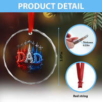 Patriotic Dad Jet Fighter American Flag 4th of July Crystal Glass Ornament
