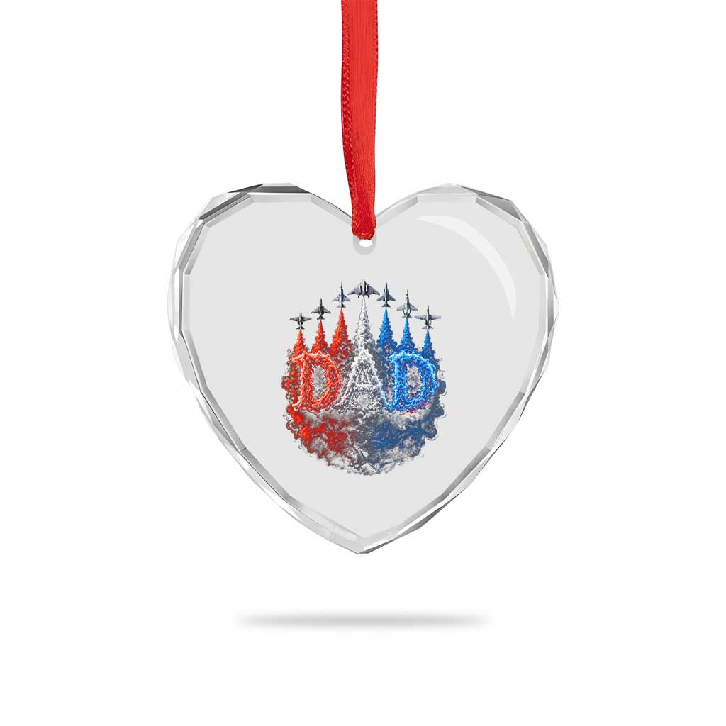 Patriotic Dad Jet Fighter American Flag 4th of July Heart Crystal Glass Ornament