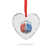 Patriotic Dad Jet Fighter American Flag 4th of July Heart Crystal Glass Ornament