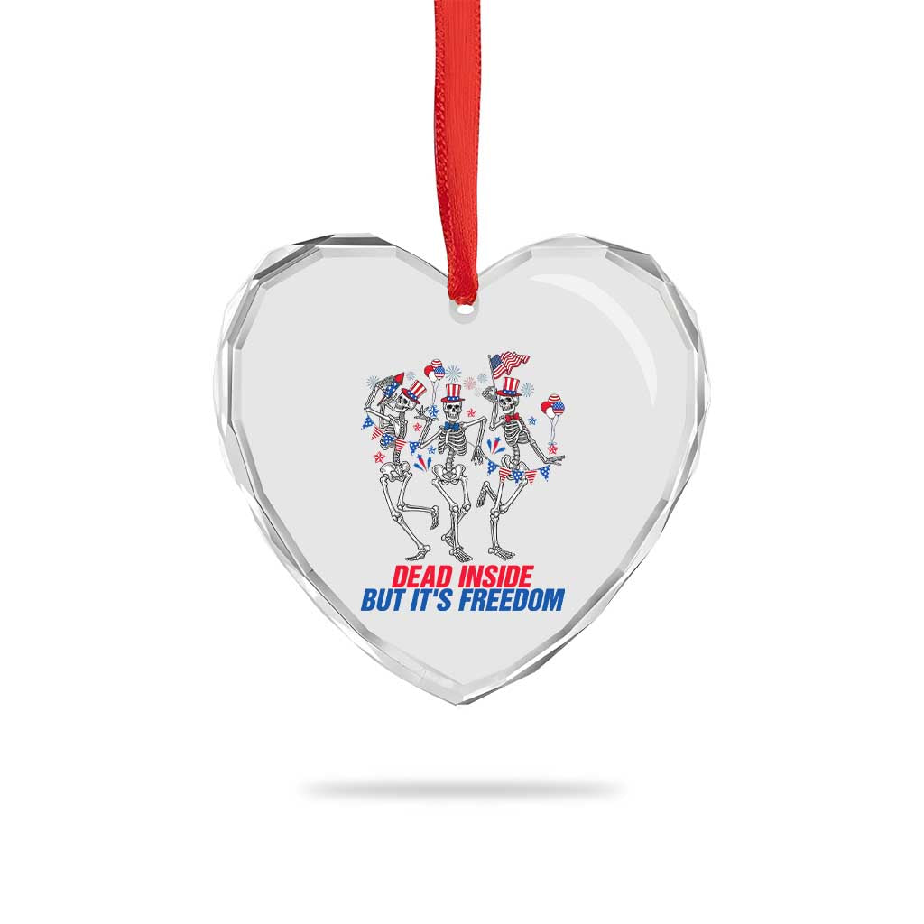 Patriotic Dancing Skeleton Heart Crystal Glass Ornament Dead Inside But Its Freedom