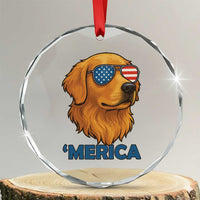 Patriotic Dog 'Merica Crystal Glass Ornament Golden Retriever Sunglasses Funny 4th Of July TS02