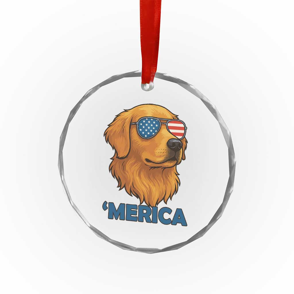 Patriotic Dog 'Merica Crystal Glass Ornament Golden Retriever Sunglasses Funny 4th Of July TS02