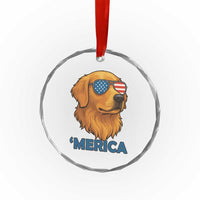 Patriotic Dog 'Merica Crystal Glass Ornament Golden Retriever Sunglasses Funny 4th Of July TS02