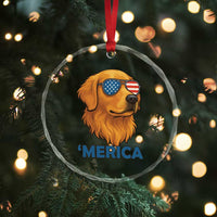Patriotic Dog 'Merica Crystal Glass Ornament Golden Retriever Sunglasses Funny 4th Of July TS02