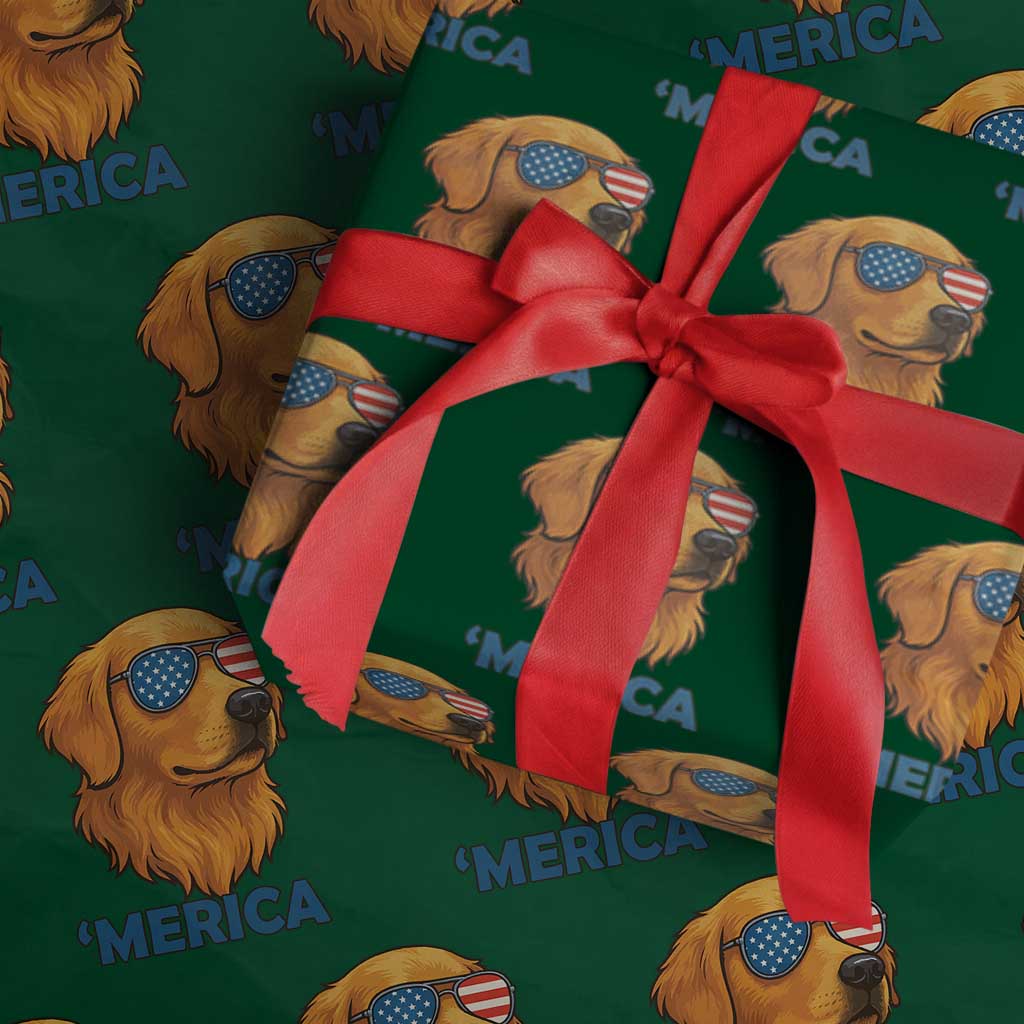 Patriotic Dog 'Merica Wrapping Paper Roll Golden Retriever Sunglasses Funny 4th Of July - Wonder Print Shop