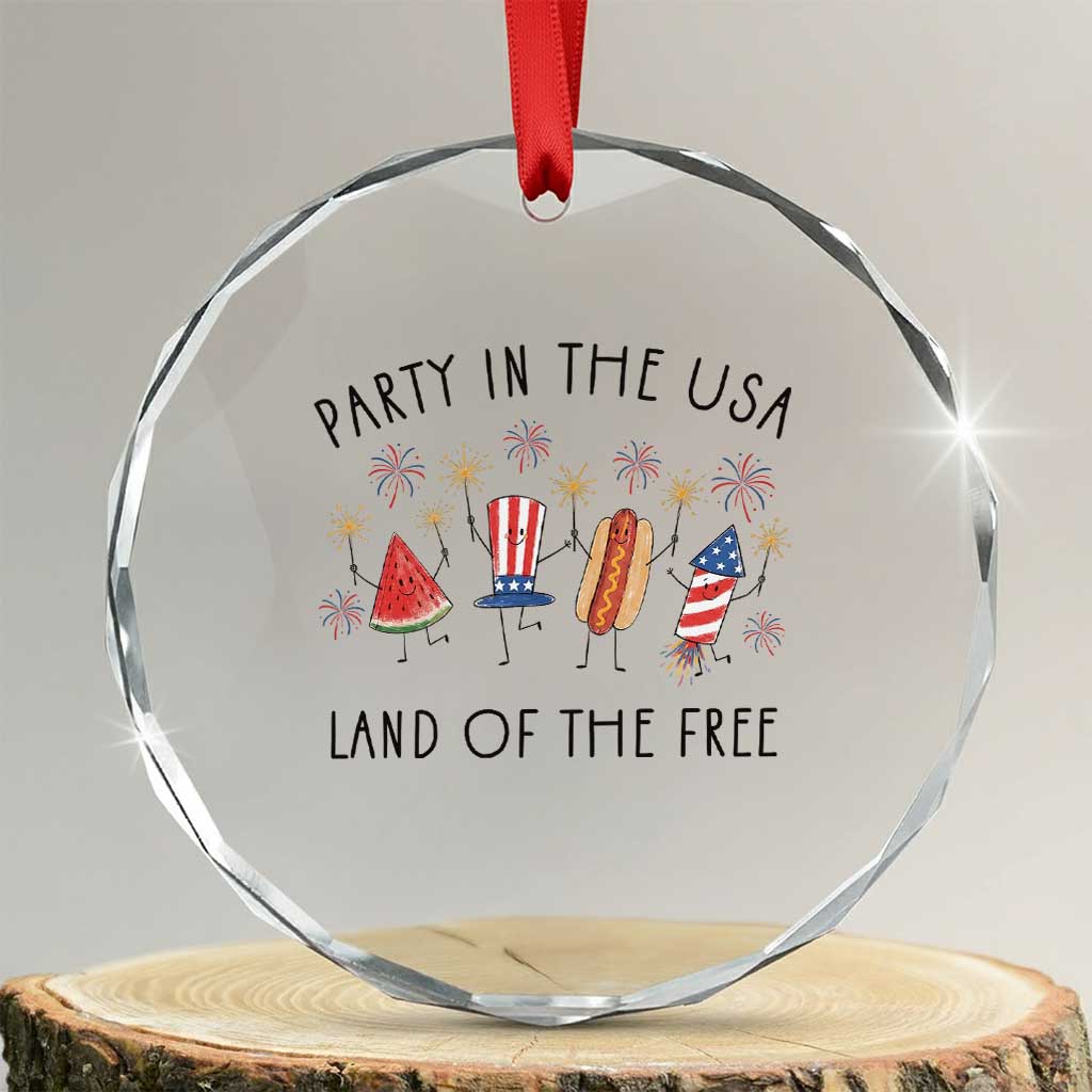 Patriotic Doodle Crystal Glass Ornament Watermelon Hotdog Firework Cute Fourth of July