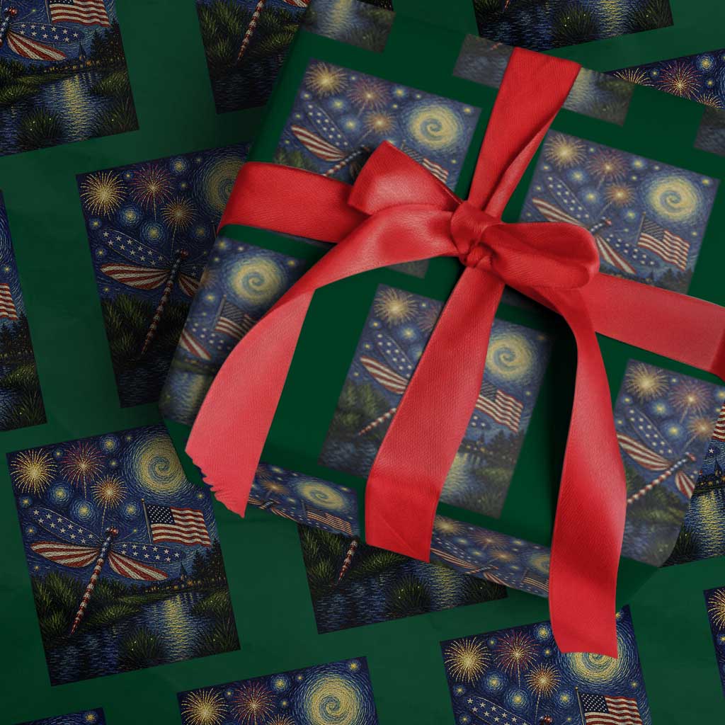 Patriotic Dragonfly Starry Night Swirls Wrapping Paper Roll Nature Lovers