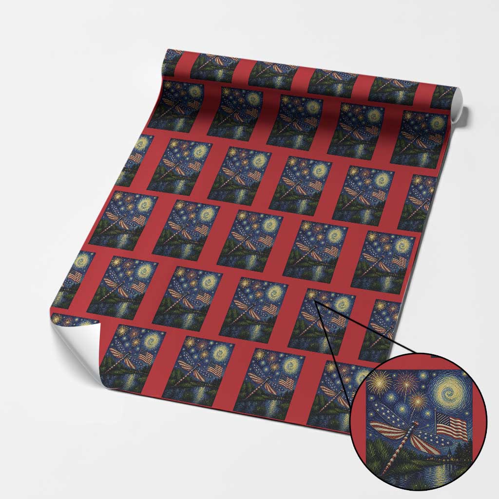 Patriotic Dragonfly Starry Night Swirls Wrapping Paper Roll Nature Lovers