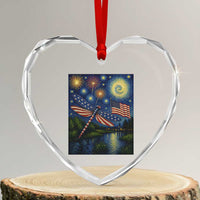 Patriotic Dragonfly Starry Night Swirls Heart Crystal Glass Ornament Nature Lovers