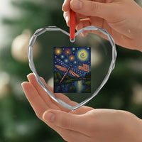 Patriotic Dragonfly Starry Night Swirls Heart Crystal Glass Ornament Nature Lovers