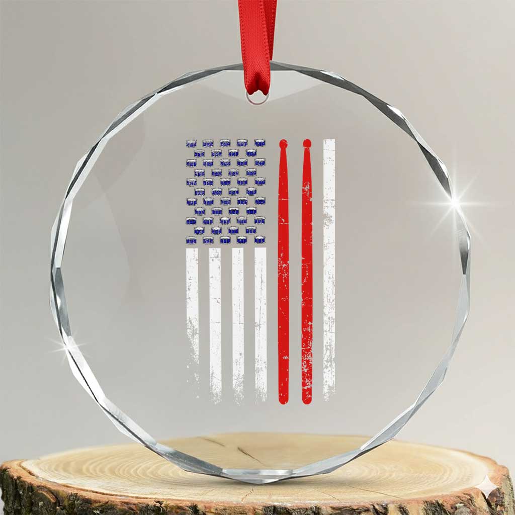 Patriotic Drummer Crystal Glass Ornament Percussionist Gift Drumming Drumsticks American Flag