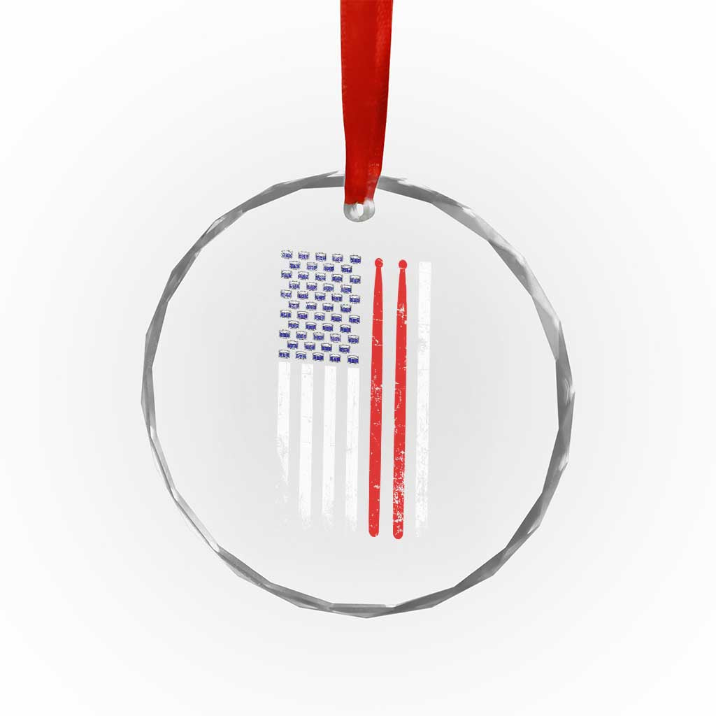 Patriotic Drummer Crystal Glass Ornament Percussionist Gift Drumming Drumsticks American Flag