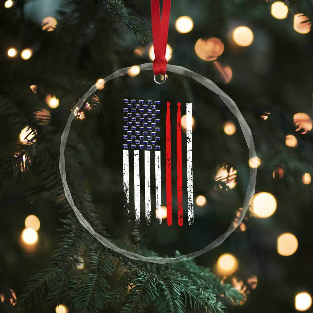 Patriotic Drummer Crystal Glass Ornament Percussionist Gift Drumming Drumsticks American Flag