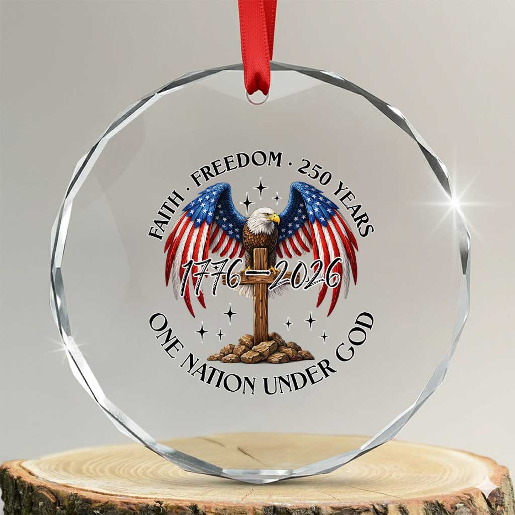 Patriotic Eagle Cross One Nation Under God Crystal Glass Ornament 250th Anniversary