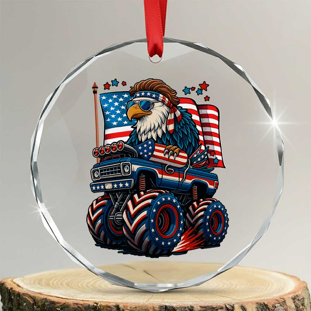 Patriotic Eagle Driving Monster Truck Crystal Glass Ornament 4th of July USA Flag Freedom - Wonder Print Shop