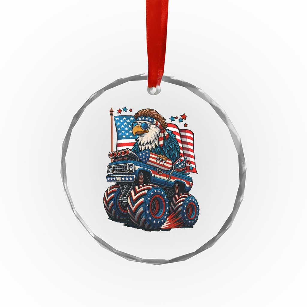 Patriotic Eagle Driving Monster Truck Crystal Glass Ornament 4th of July USA Flag Freedom TS02
