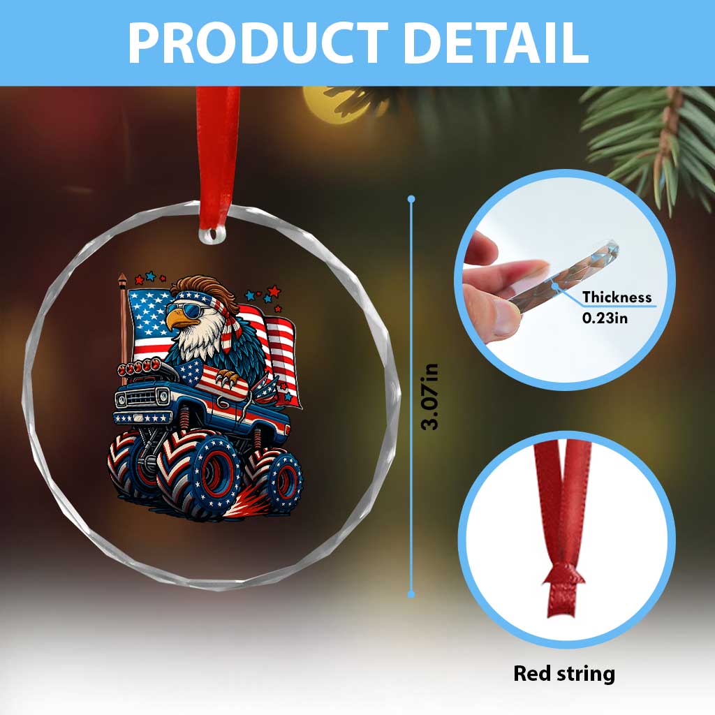 Patriotic Eagle Driving Monster Truck Crystal Glass Ornament 4th of July USA Flag Freedom TS02