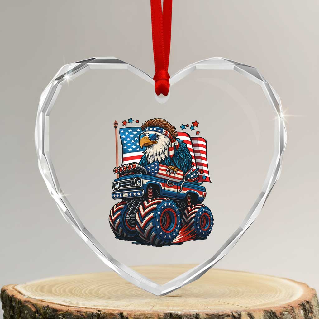 Patriotic Eagle Driving Monster Truck Heart Crystal Glass Ornament 4th of July USA Flag Freedom - Wonder Print Shop