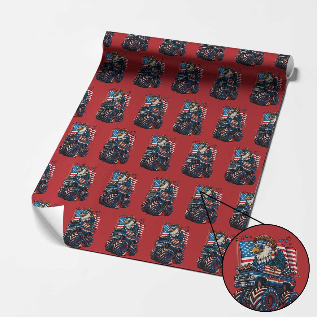 Patriotic Eagle Driving Monster Truck Wrapping Paper Roll 4th of July USA Flag Freedom - Wonder Print Shop