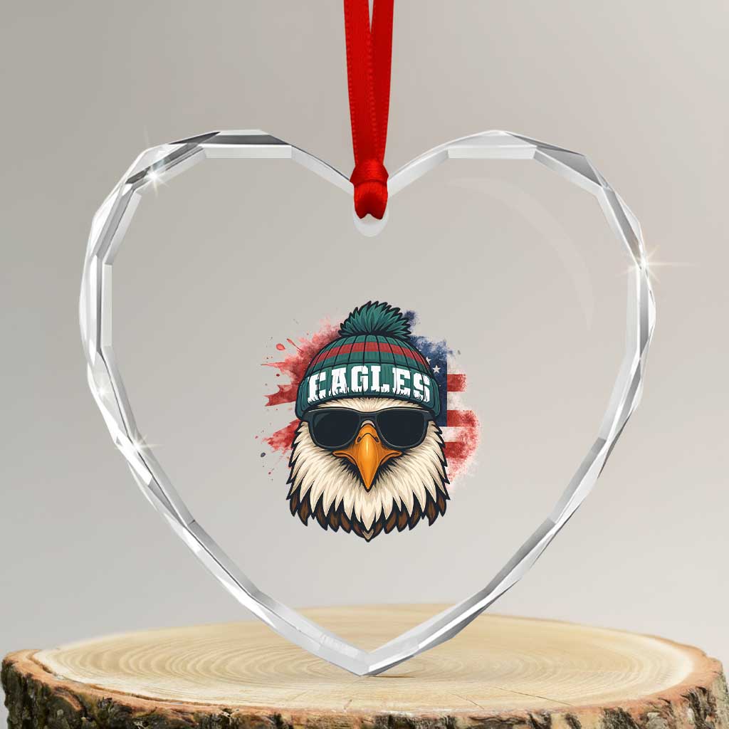 Patriotic Eagle Football Heart Crystal Glass Ornament American Flag Pride Gift - Wonder Print Shop