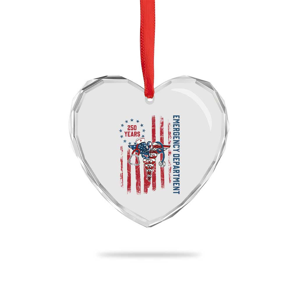 Patriotic ED Nurse Gift Heart Crystal Glass Ornament 250 Years Of Emergency Department