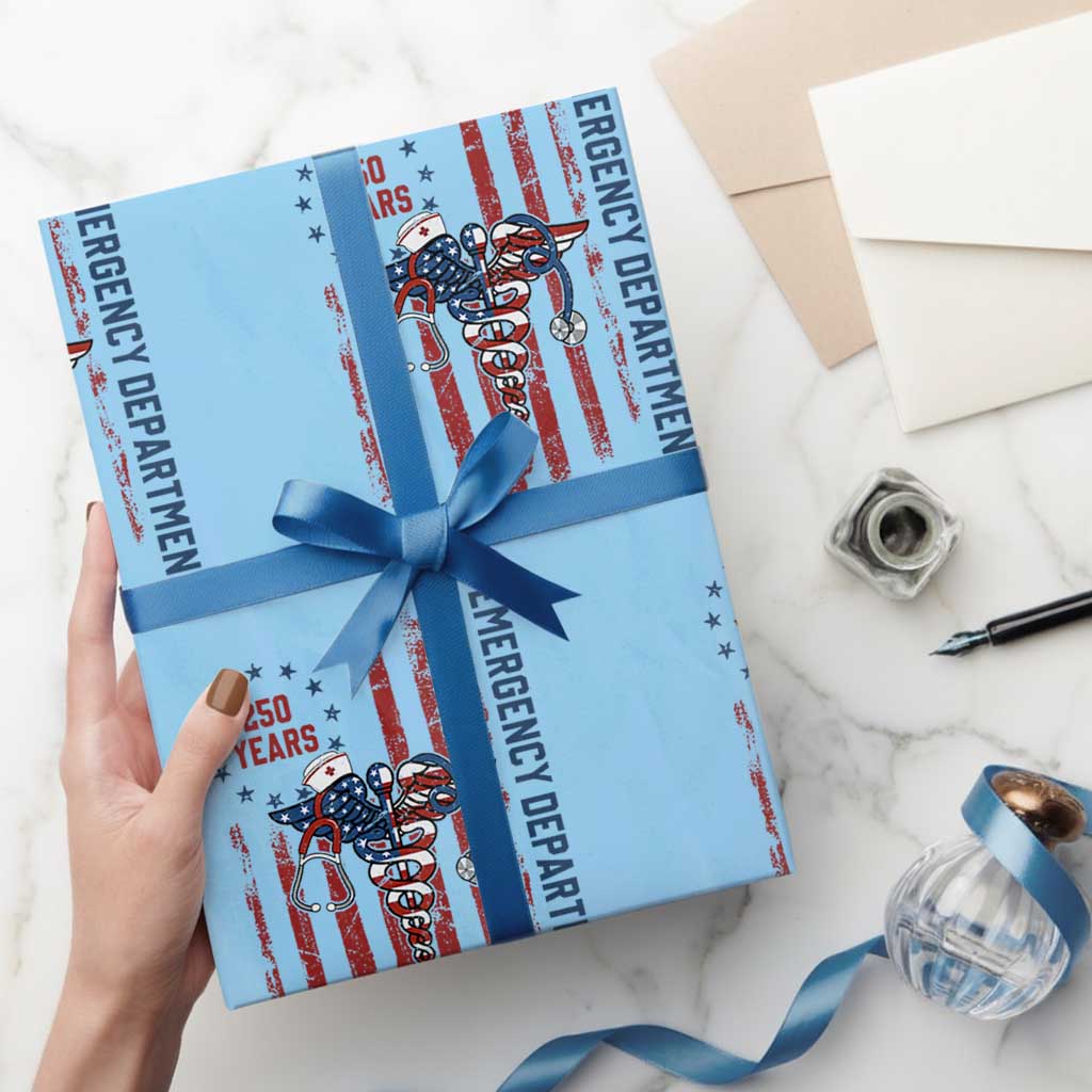 Patriotic ED Nurse Gift Wrapping Paper Roll 250 Years Of Emergency Department