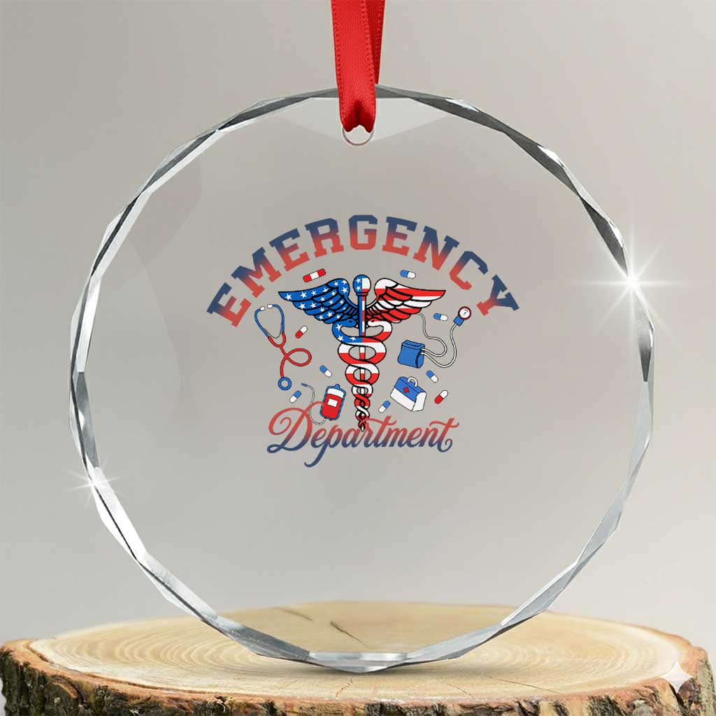 Patriotic Emergency Department Crystal Glass Ornament USA 250th Anniversary Medical Gift
