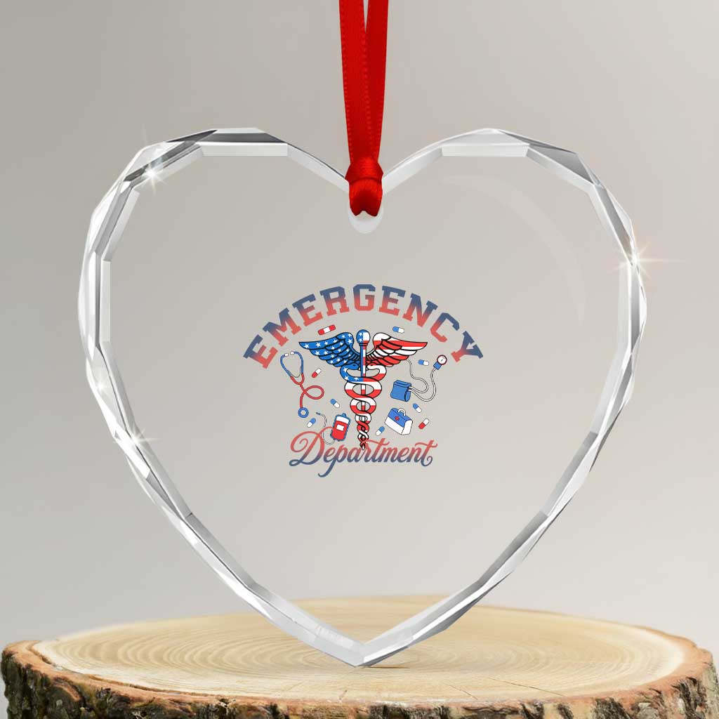 Patriotic Emergency Department Heart Crystal Glass Ornament USA 250th Anniversary Medical Gift