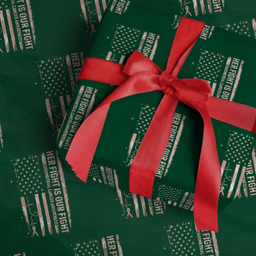 Patriotic Endometrial Cancer Awareness Wrapping Paper Roll Her Fight Our Fight