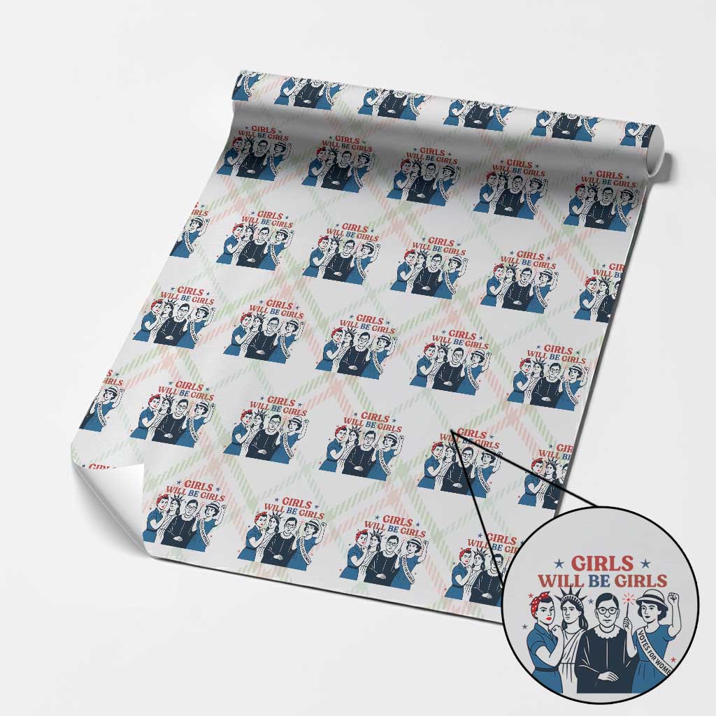 Patriotic Feminist Empowerment Wrapping Paper Roll Girl Will Be Girls Womens Rights 4th of July - Wonder Print Shop