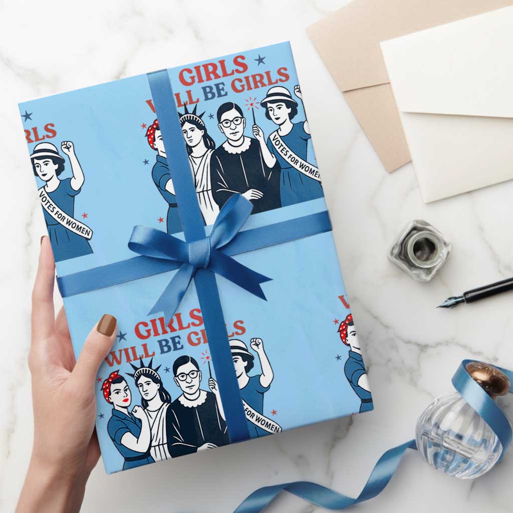 Patriotic Feminist Empowerment Wrapping Paper Roll Girl Will Be Girls Womens Rights 4th of July - Wonder Print Shop
