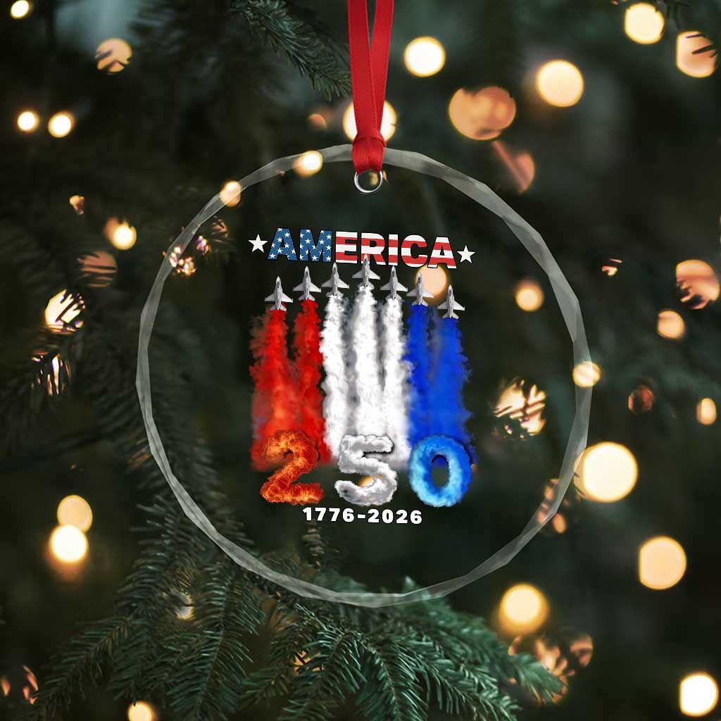 Patriotic Fighter Jets Crystal Glass Ornament USA 250 Years Of Freedom