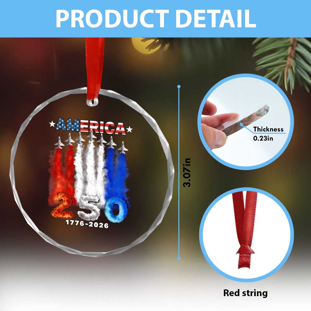 Patriotic Fighter Jets Crystal Glass Ornament USA 250 Years Of Freedom