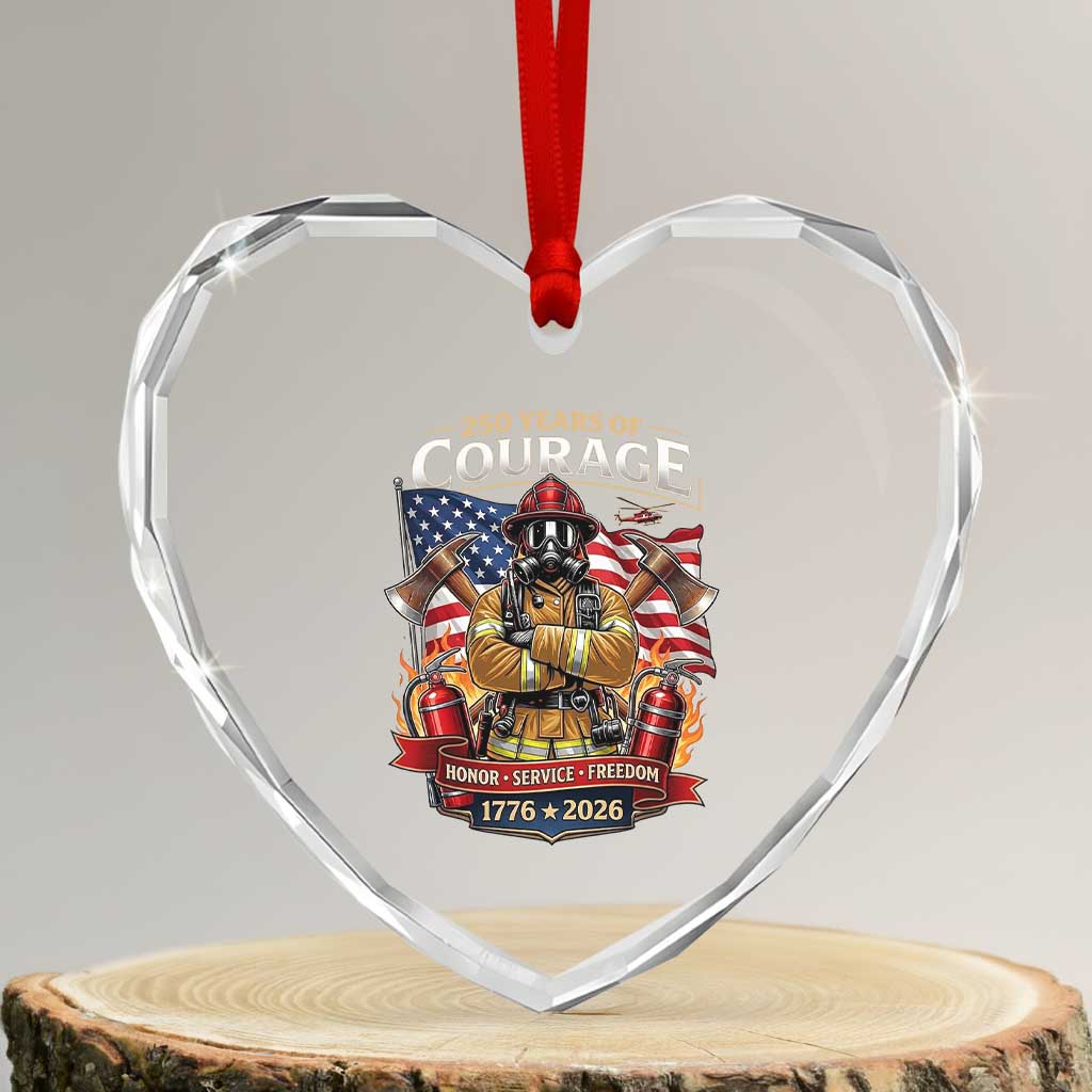Patriotic Firefighter 250 Years Of Courage USA Anniversary Gift Heart Crystal Glass Ornament