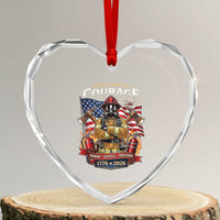 Patriotic Firefighter 250 Years Of Courage USA Anniversary Gift Heart Crystal Glass Ornament