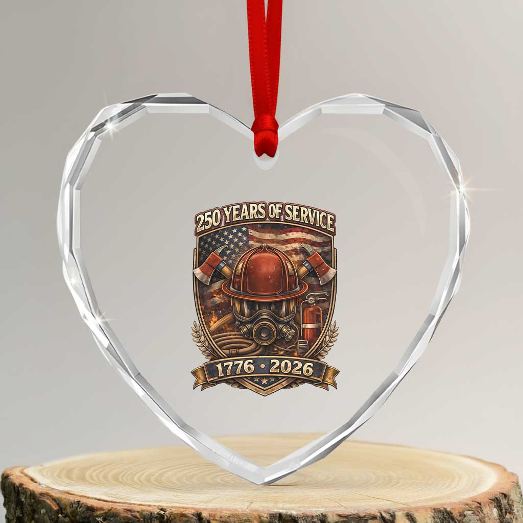 Patriotic Firefighter 250 Years Of Service USA Anniversary Gift Heart Crystal Glass Ornament