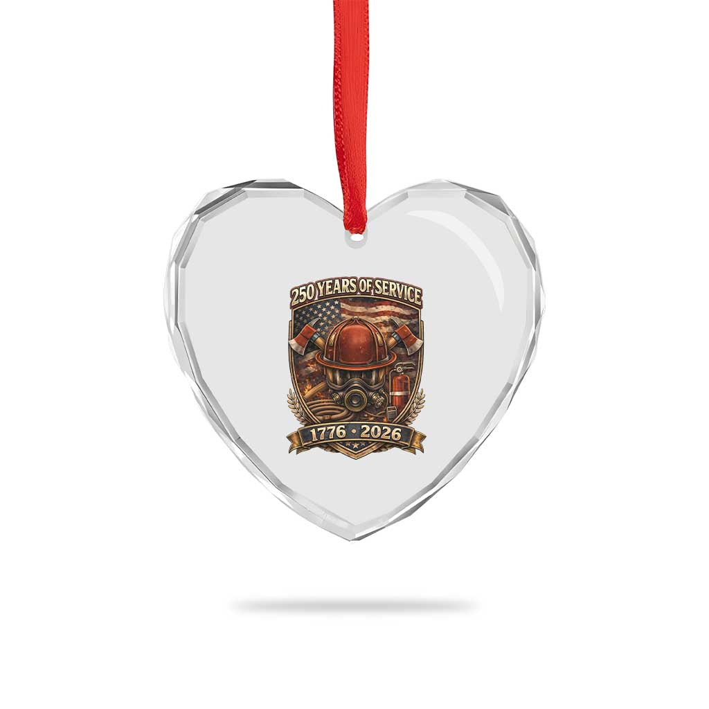 Patriotic Firefighter 250 Years Of Service USA Anniversary Gift Heart Crystal Glass Ornament