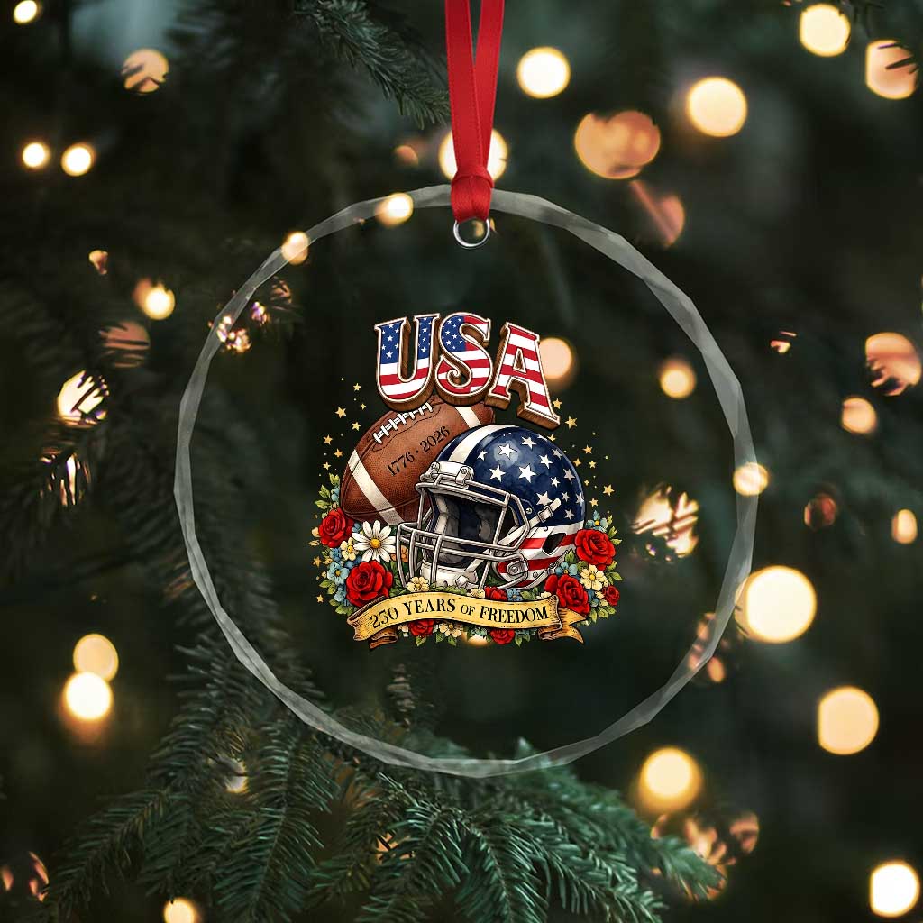 Patriotic Floral Baseball Crystal Glass Ornament USA 250th Anniversary Gift