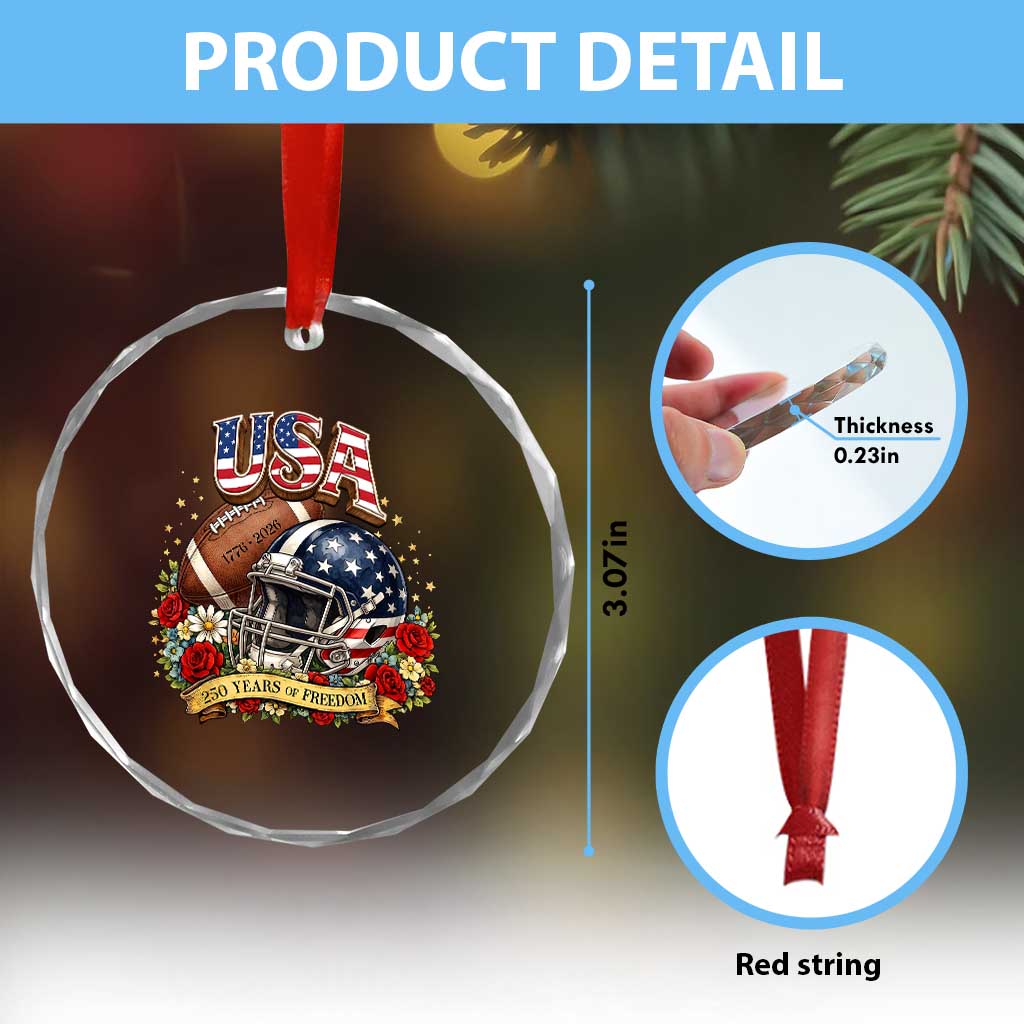 Patriotic Floral Baseball Crystal Glass Ornament USA 250th Anniversary Gift