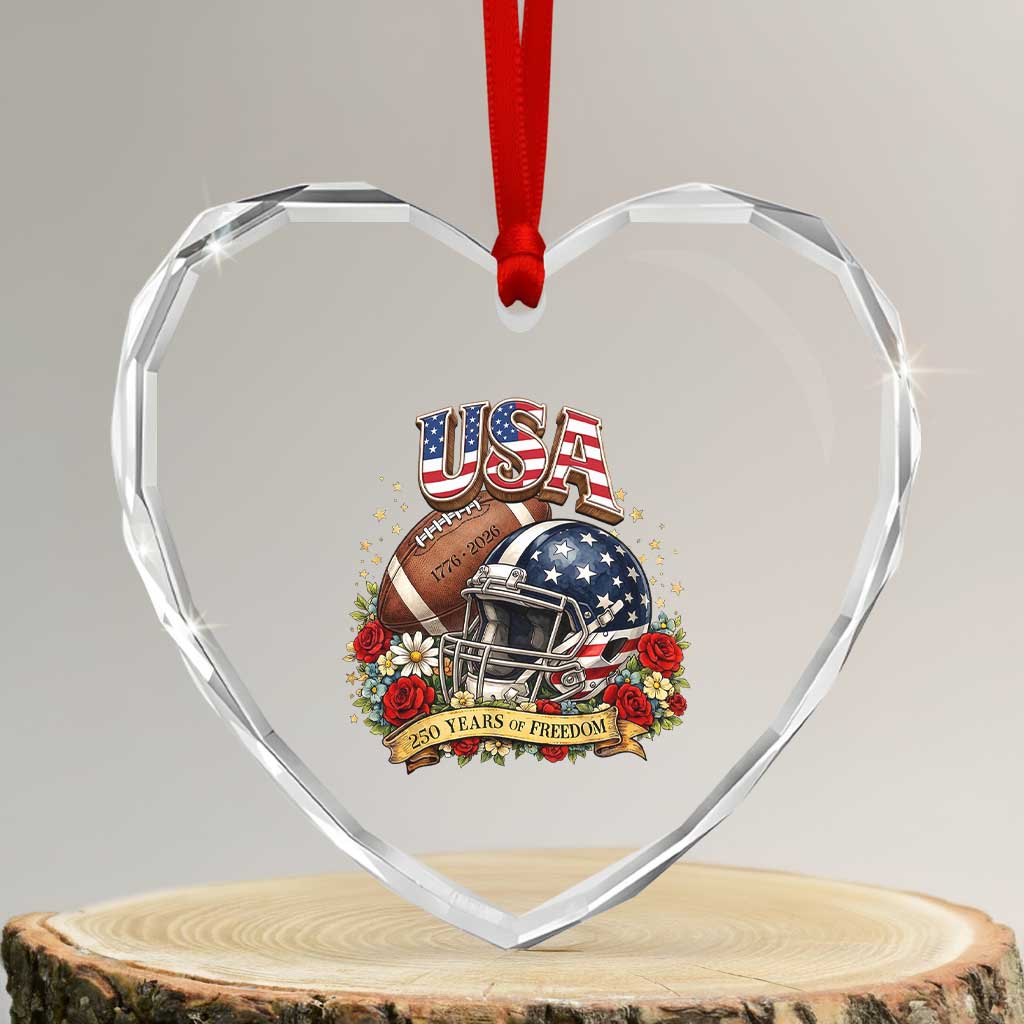 Patriotic Floral Baseball Heart Crystal Glass Ornament USA 250th Anniversary Gift