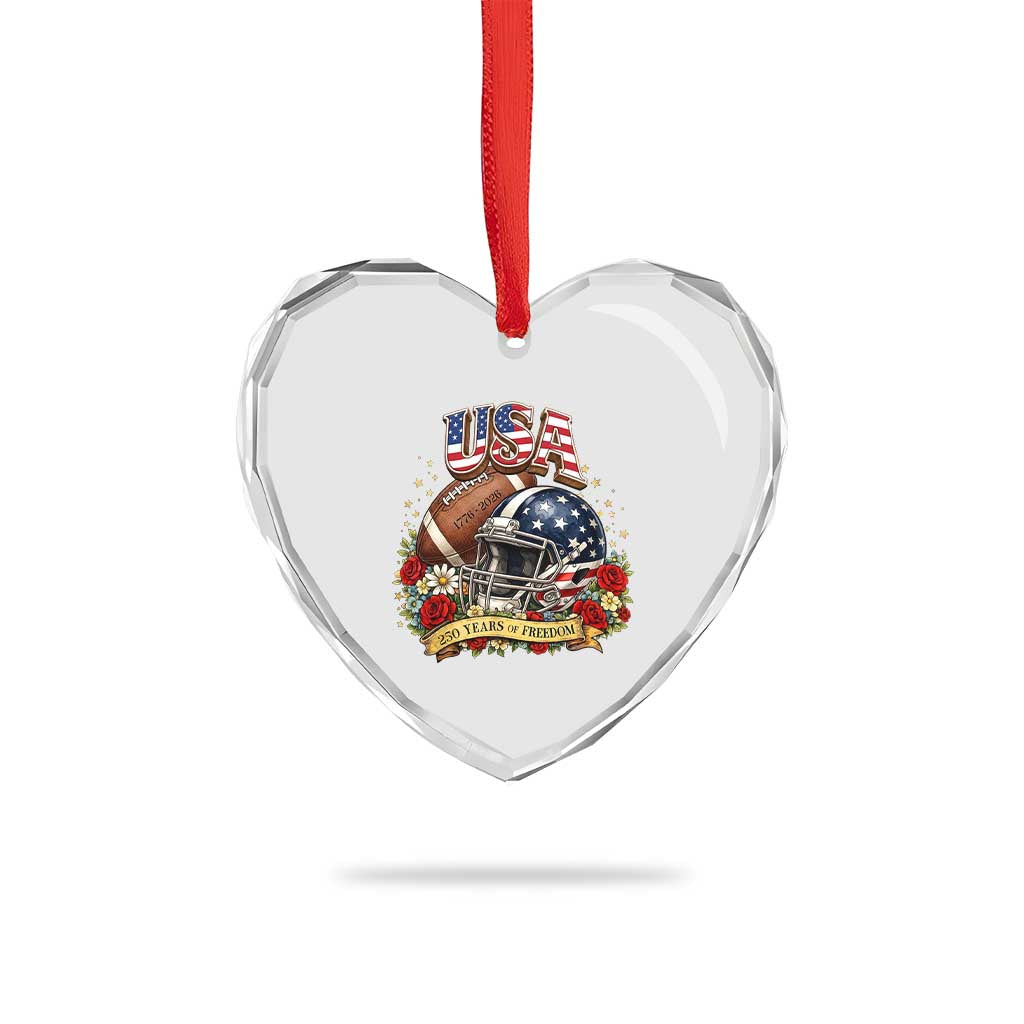 Patriotic Floral Baseball Heart Crystal Glass Ornament USA 250th Anniversary Gift