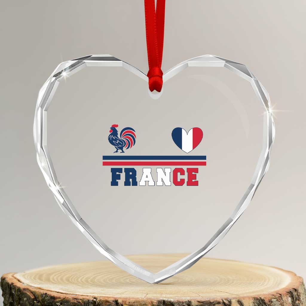 Patriotic France Soccer Fan Heart Crystal Glass Ornament Fierté Football Française