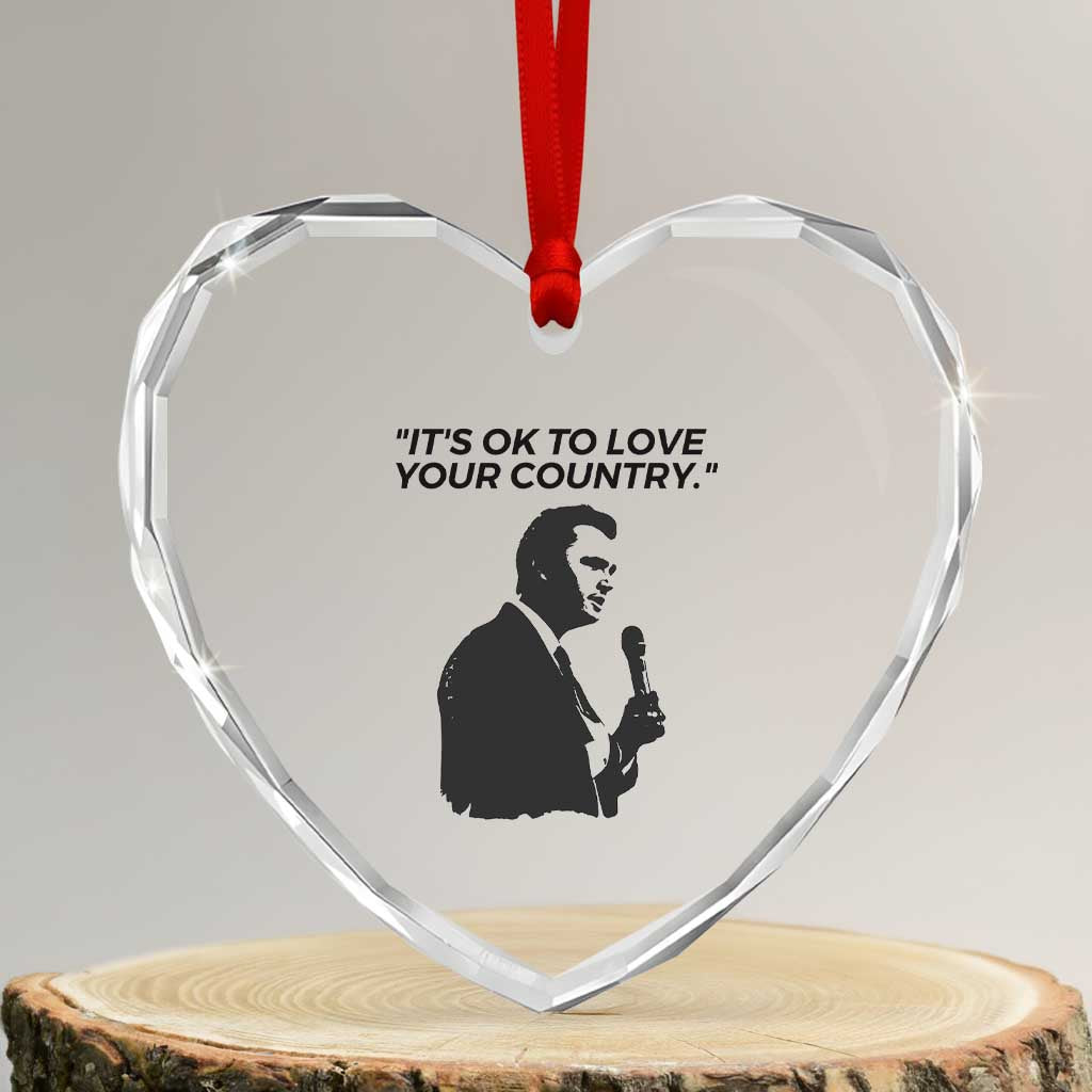 Patriotic Freedom Charlie Kirk Legacy Heart Crystal Glass Ornament It’s OK to Love Your Country - Wonder Print Shop