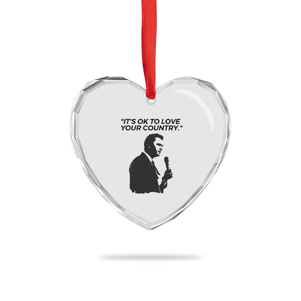 Patriotic Freedom Charlie Kirk Legacy Heart Crystal Glass Ornament It’s OK to Love Your Country - Wonder Print Shop