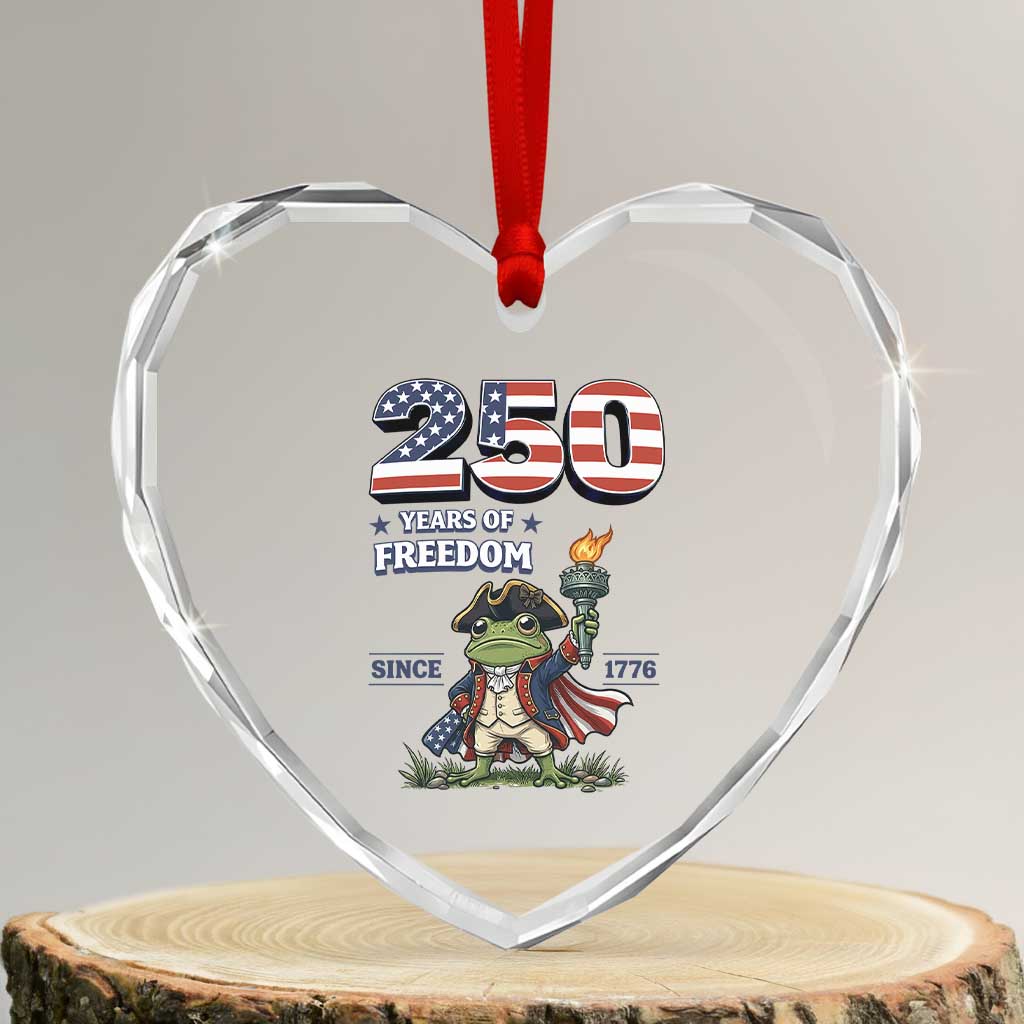 Patriotic Frog Raising The Torch Heart Crystal Glass Ornament 250 Years Of Freedom