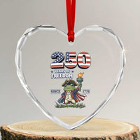 Patriotic Frog Raising The Torch Heart Crystal Glass Ornament 250 Years Of Freedom