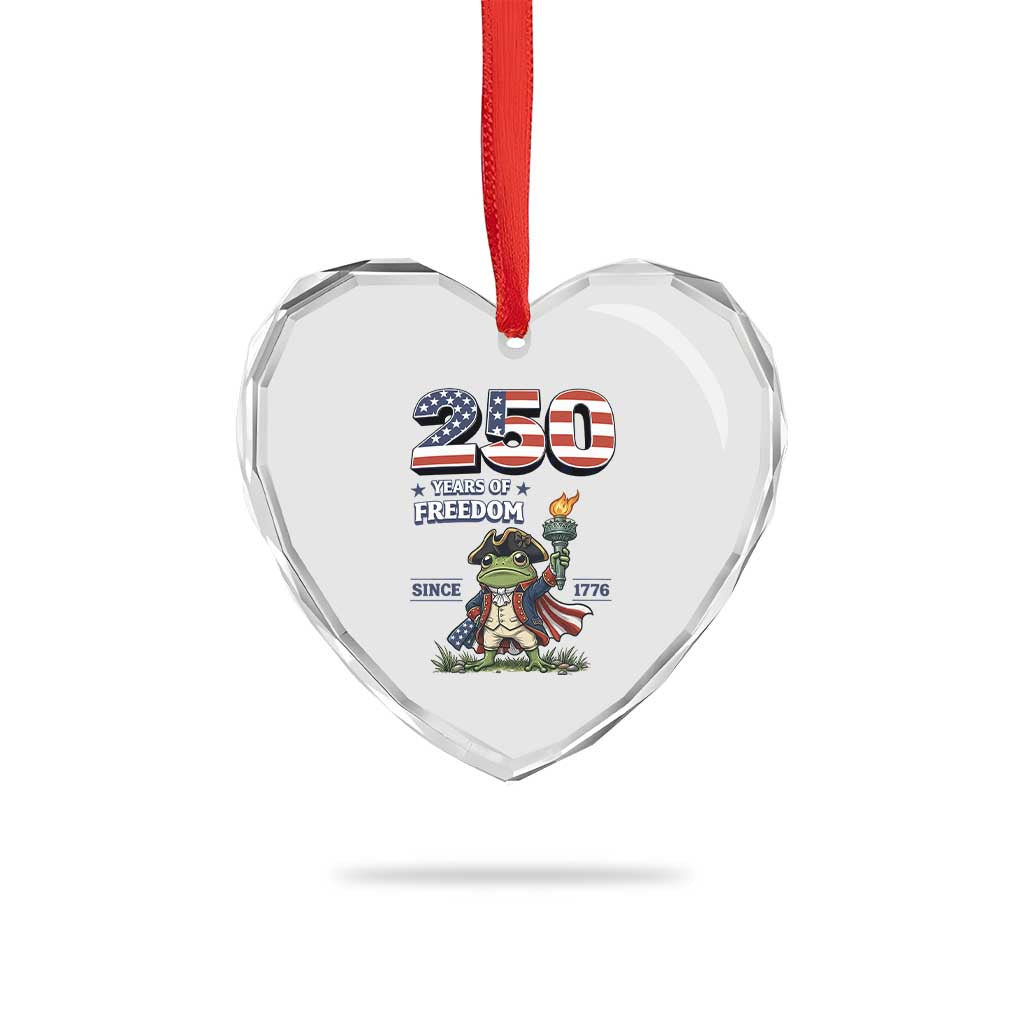 Patriotic Frog Raising The Torch Heart Crystal Glass Ornament 250 Years Of Freedom