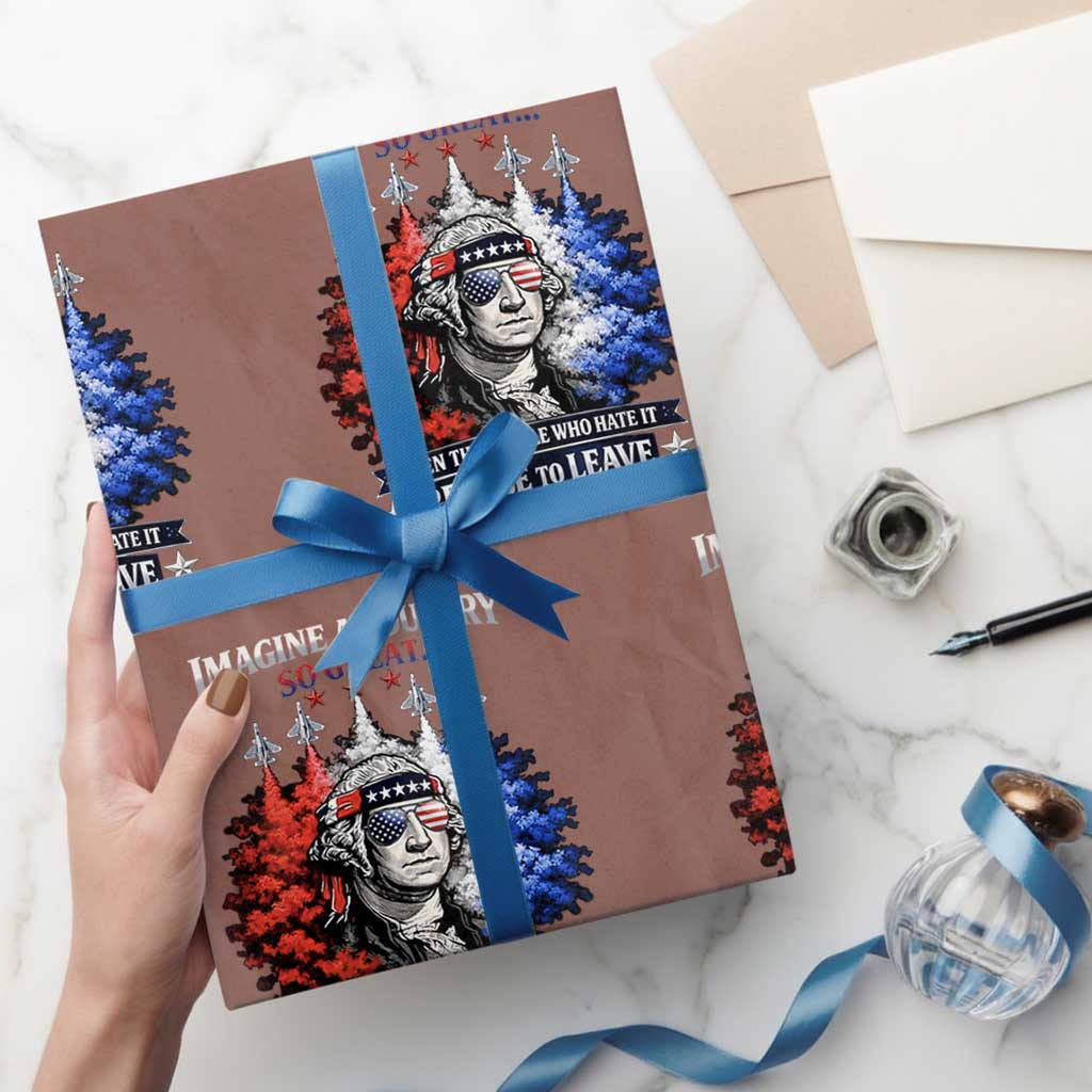 Patriotic George Washington Sunglasses and Fighter Jets Wrapping Paper Roll Imagine A Country So Great Pride